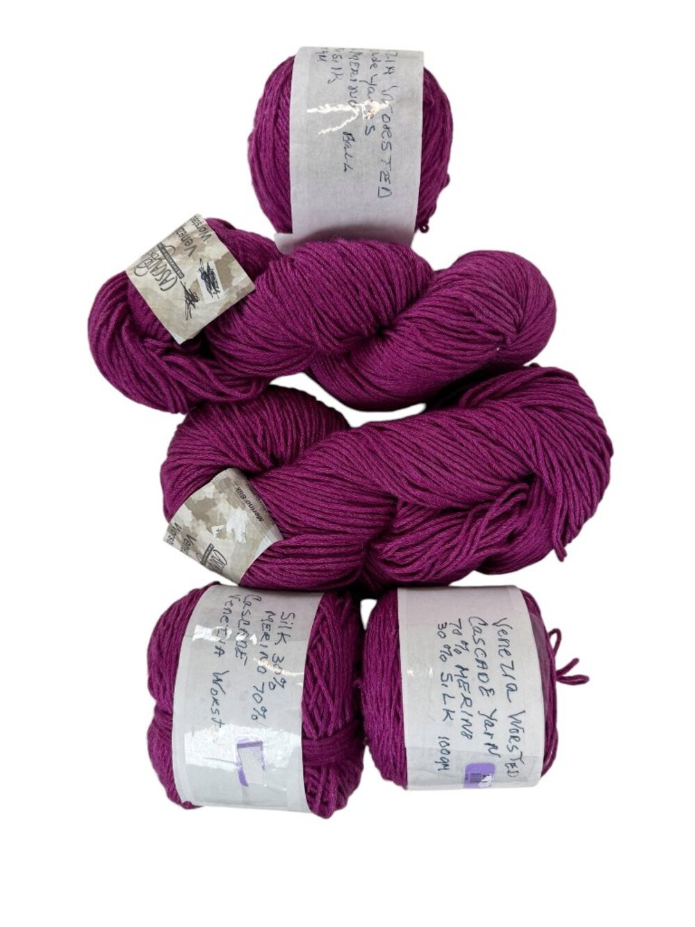 Cascade Yarns Lot of 5 x 100 gm Venezia Worsted Merino Wool Silk Color 175 Pink